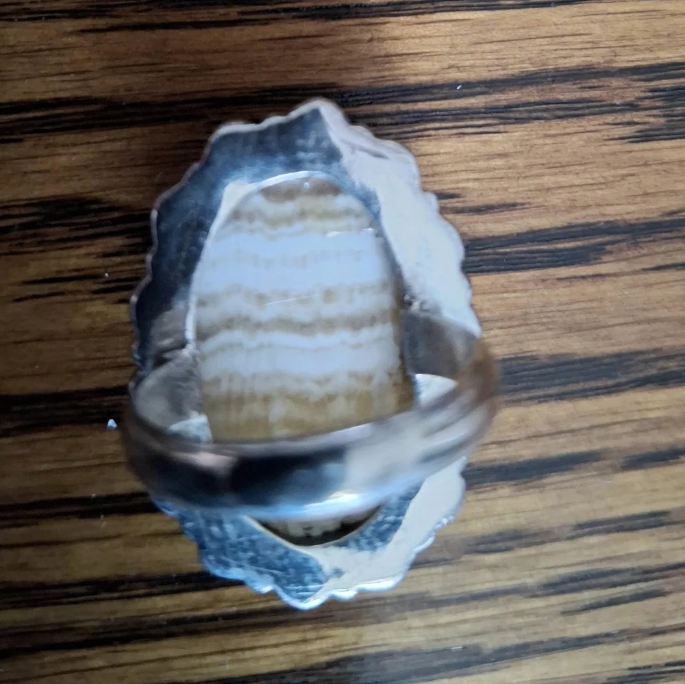 Ring Lace Agate Natural Stone Sterling Silver Statement Ring Size 6
